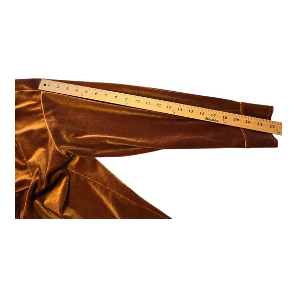 Retro Womens Burnt Orange Velvet Button Up Shirt Size 2XL Long Sleeve Grunge - Picture 7 of 9